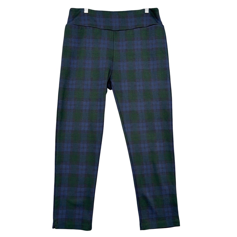 Soft Surroundings Plaid Leggings Womens PM Poly Rayon Blue Green 3CP62